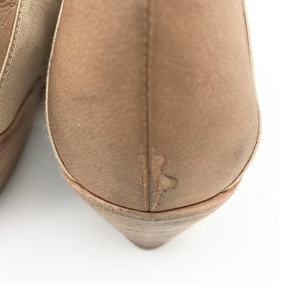 EILEEN FISHER Tan Leather Pointed Toe Slip On Block Heel Ankle Boots Womens 8.5 - Picture 8 of 11